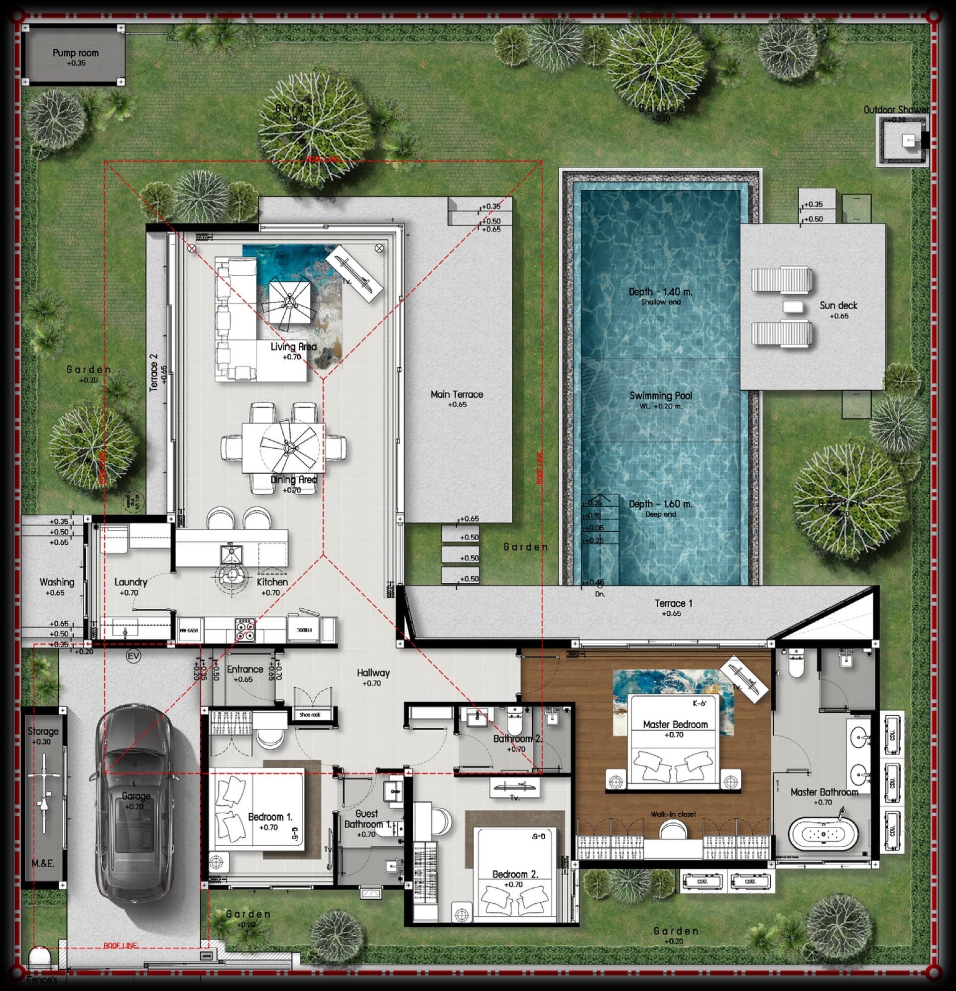 Botanica Four Seasons Type A floor plan โ 506 sq.m. land, 3 bed / 3 bath, Modern Zen design