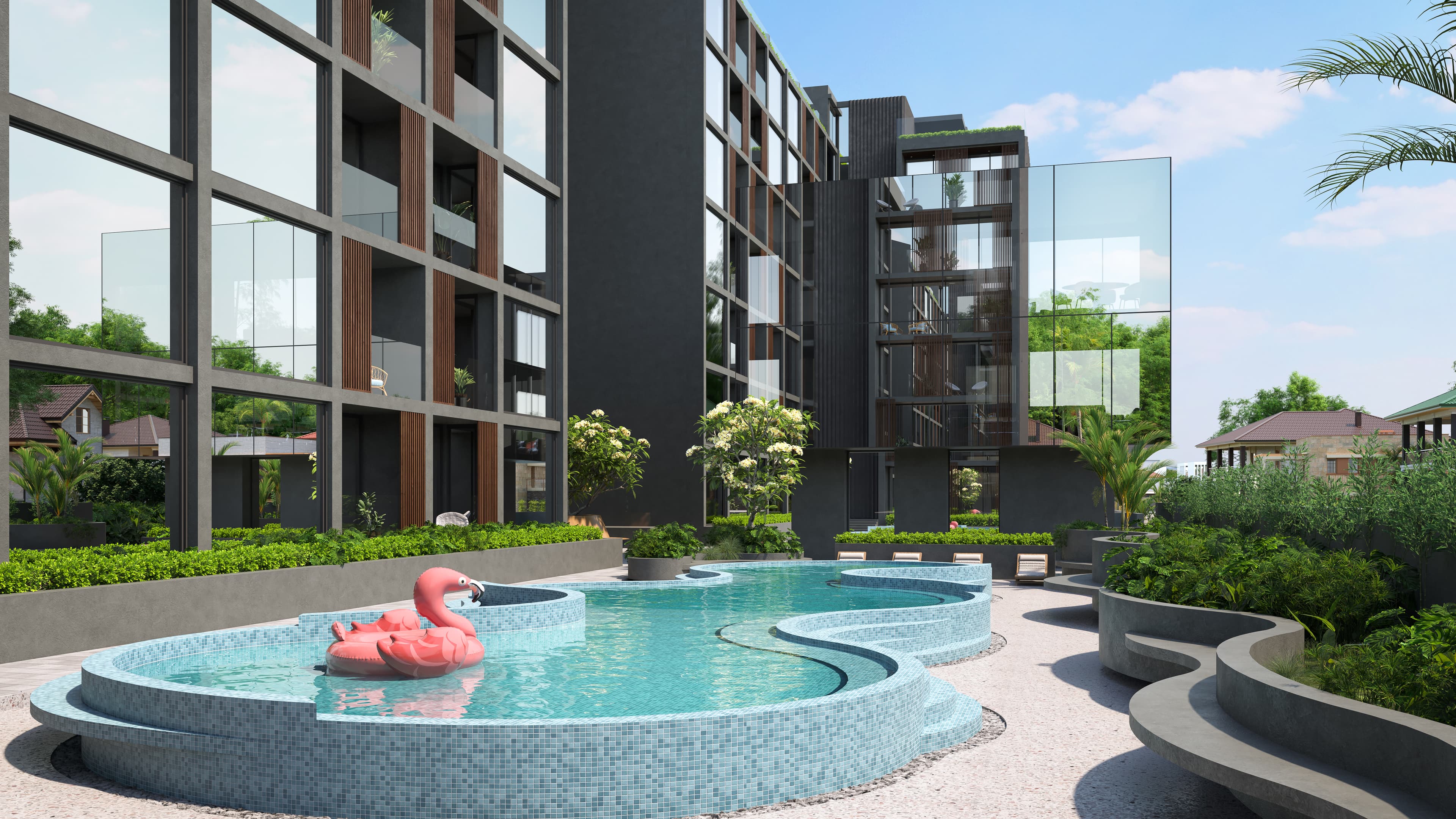 Essence Residences rooftop pool โ modern resort-style living in Rawai Phuket