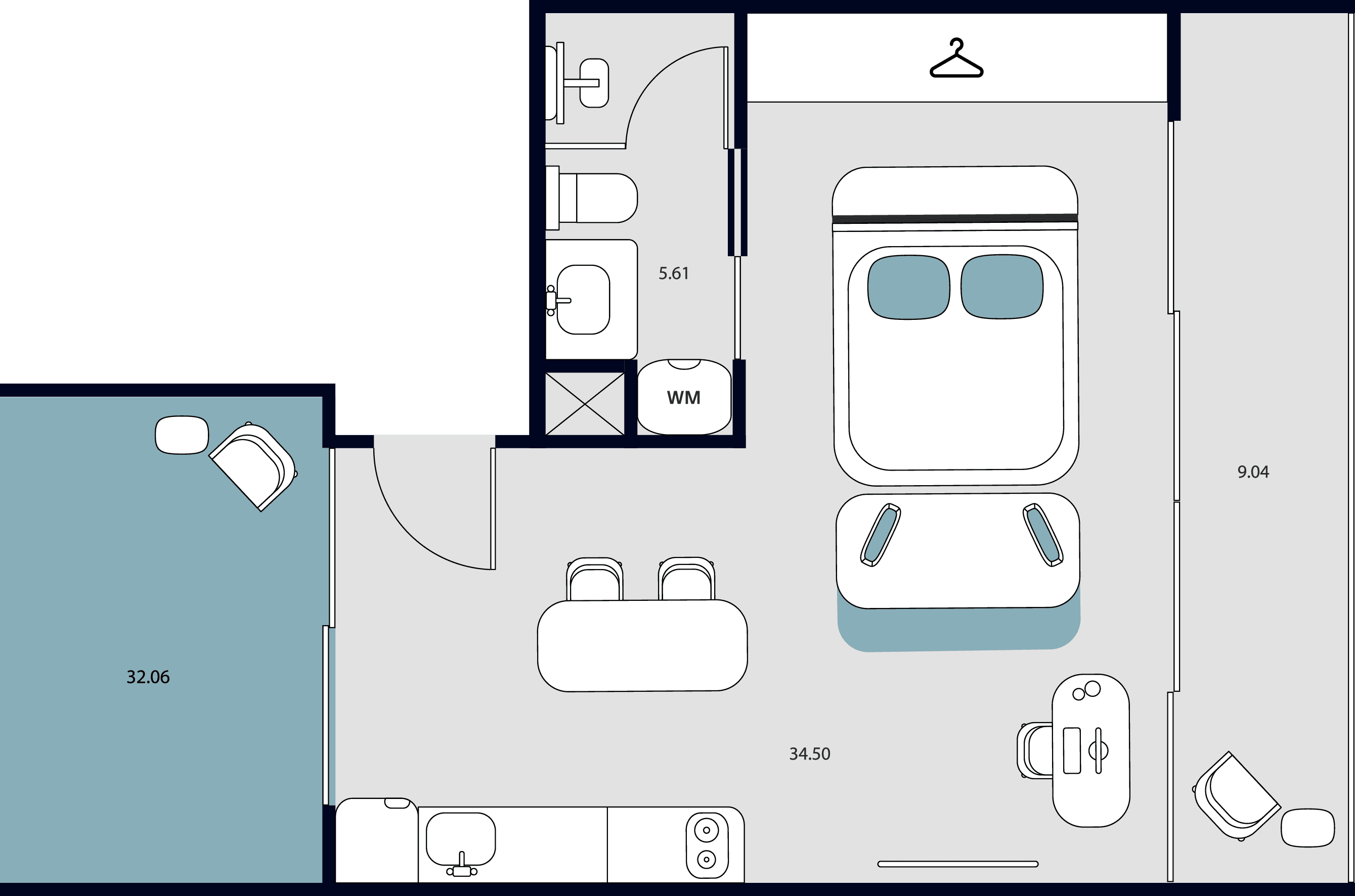 Essence Residences studio floor plan โ 37.91 sqm internal, 50.21 sqm total