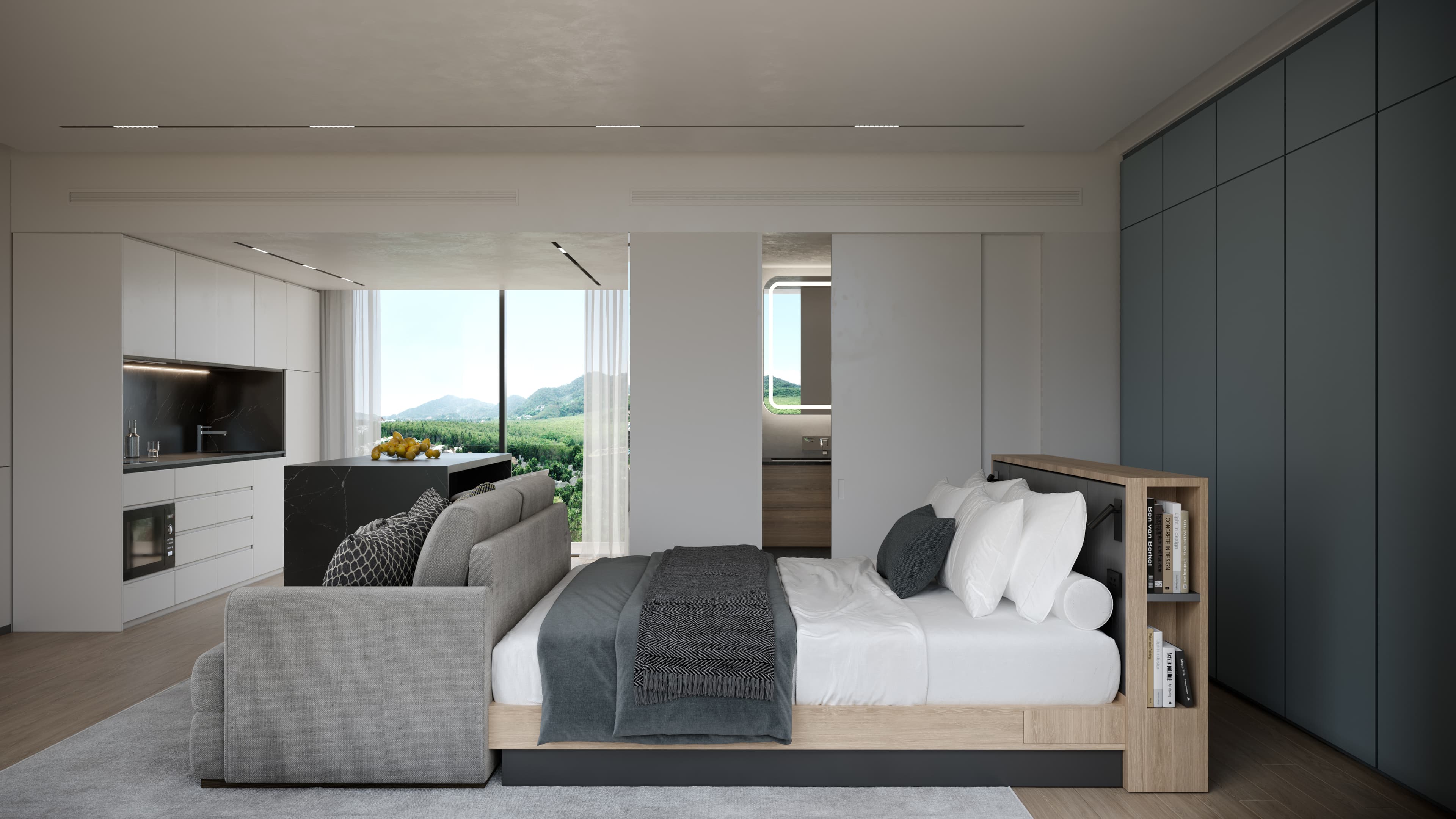 Essence Residences studio interior โ modern living space in Rawai