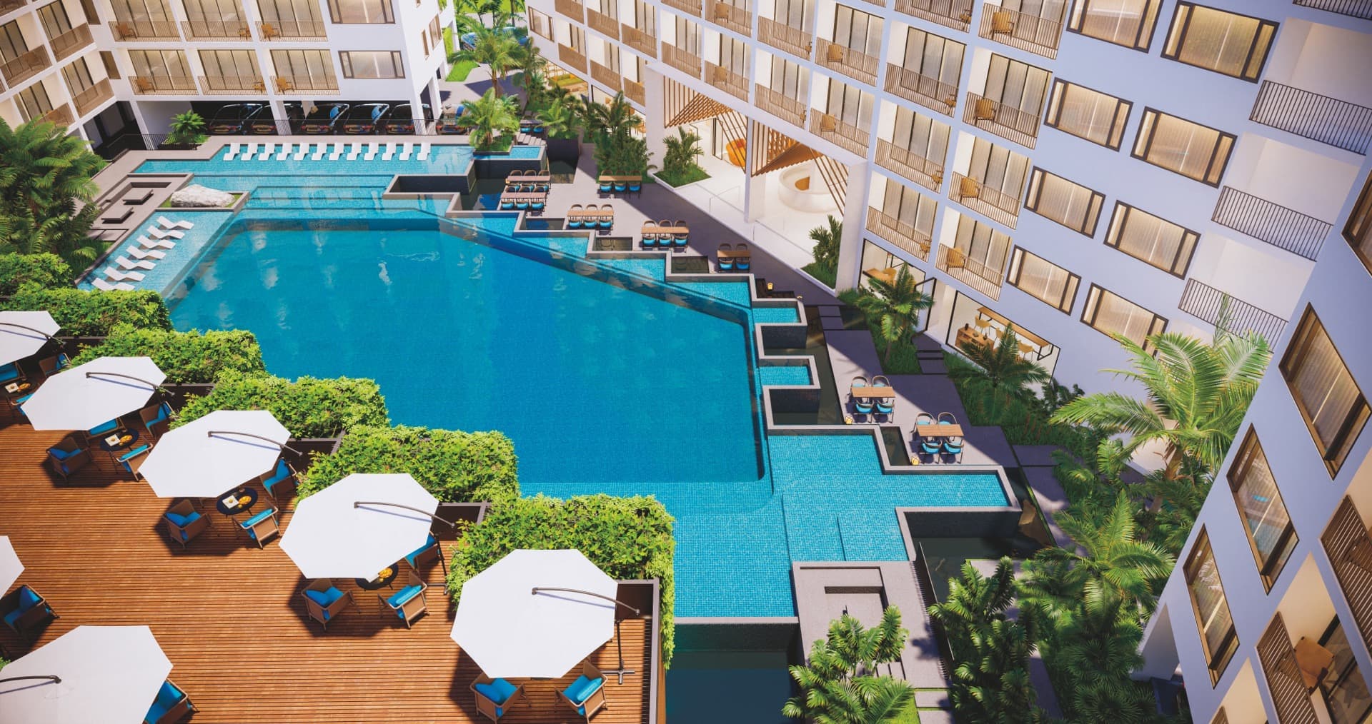 Wyndham Fantasea pool aerial — 580sqm resort pool