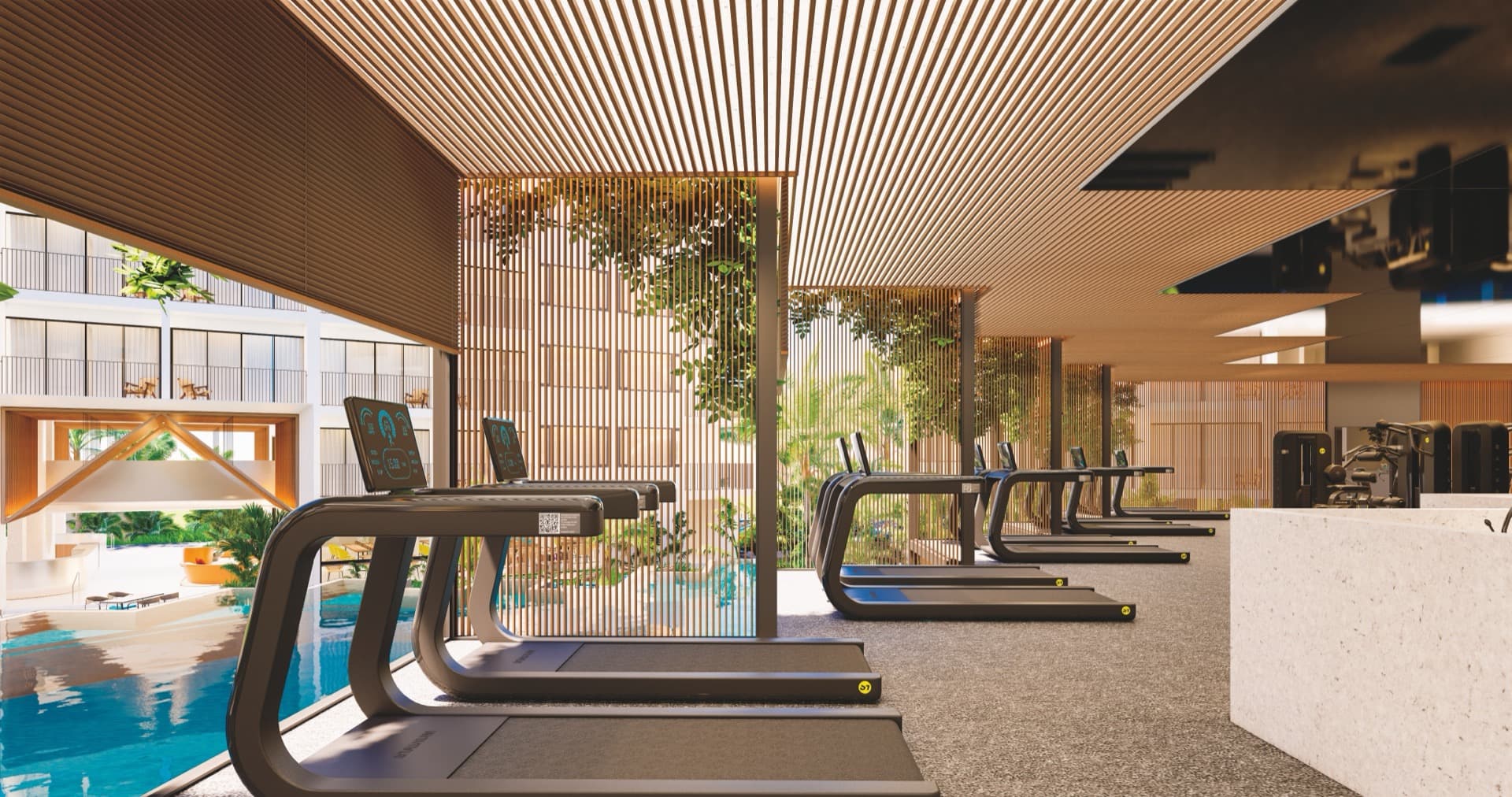 Pool terrace with dining