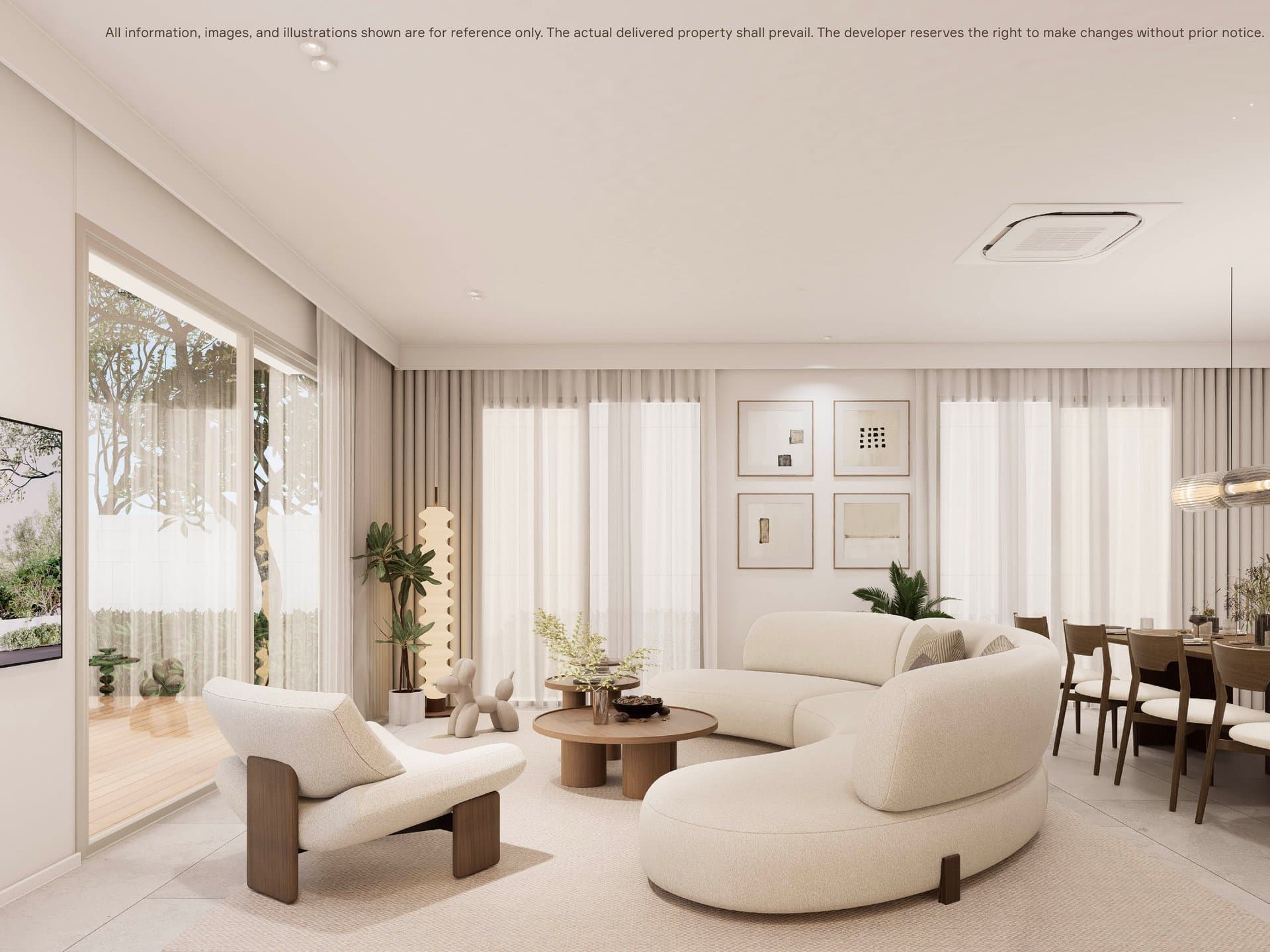 MORI living room โ cream organic furniture, warm wood accents